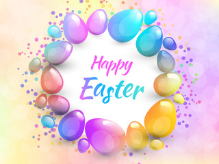 Happy Easter background with realistic Easter eggs. Easter card.