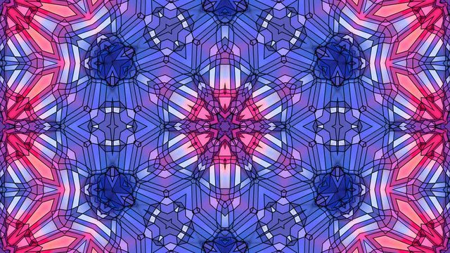 red puple low poly geometric background as a moving stained glass or complex mechanism in 4k. Loop 3d animation, seamless footage in popular low poly style. V4