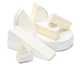 Pile of brie or camambert cheese on a white background