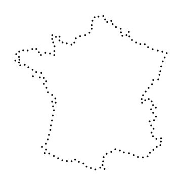 Abstract schematic map of France from the black dots along the perimeter of vector illustration