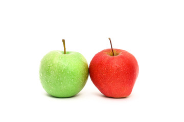 Two fresh washed savory apples - green and red