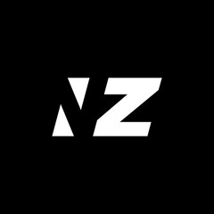 Initial letter NZ, negative space logo, white on black background