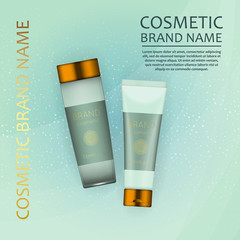 Vector 3D cosmetic illustration on a soft light waves background . Beauty realistic cosmetic product design template.