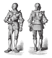Fototapeta na wymiar Knight armor (Cuirass) / illustration from Meyers Konversations-Lexikon 1897 