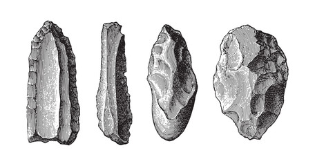 Stone age tools collection / vintage illustration from Meyers Konversations-Lexikon 1897 