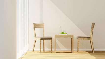 Living room or dining room on sunshine day for artwork room in apartment or hotel - Interior simple design - 3D Rendering