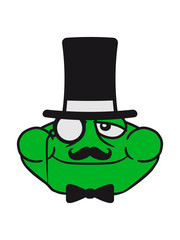 kopf gesicht sir herr gentlemen mustache schnurrbart zylinder hut monokel brille reich lustig glücklich sitzend frosch klein süß niedlich quak comic cartoon clipart