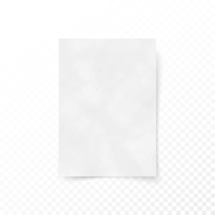 Empty paper letter white sheet template. Paper and carton texture. Paper surface canvas. Vector illustration isolated on transparent background