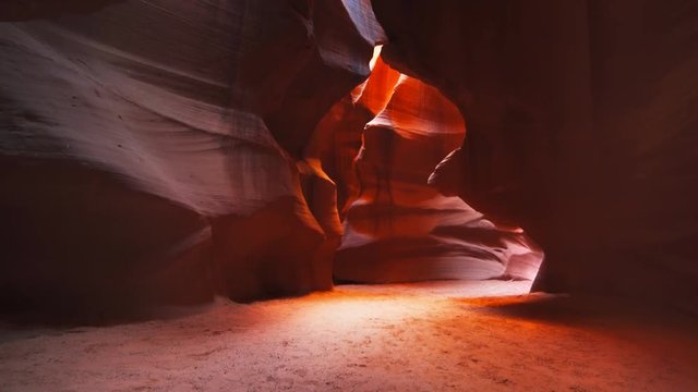 wide angle tilt up shot of the slot canyon known as upper antelope canyon in page, arizona