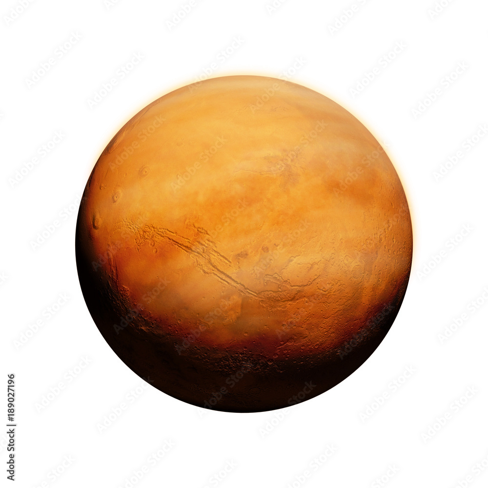 Canvas Prints planet mars with sand storm and clouds, isolated on white background