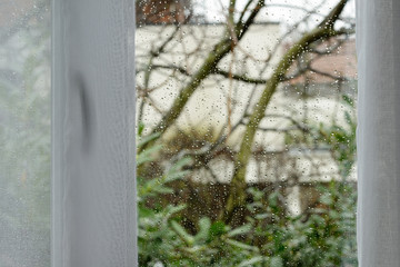 Rain drops on windowpane