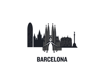 Skyline illustration of Barcelona. Flat vector design.