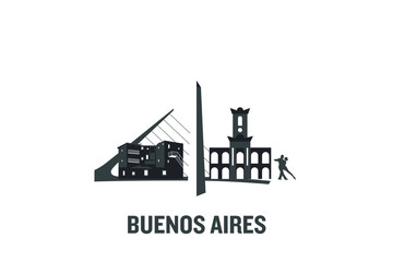 Illustration made with icons of most important buildings in Buenos Aires. Flat vector design.