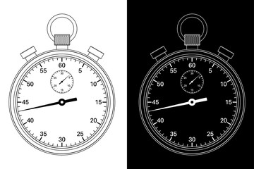 Stop watch. Black and white drawing