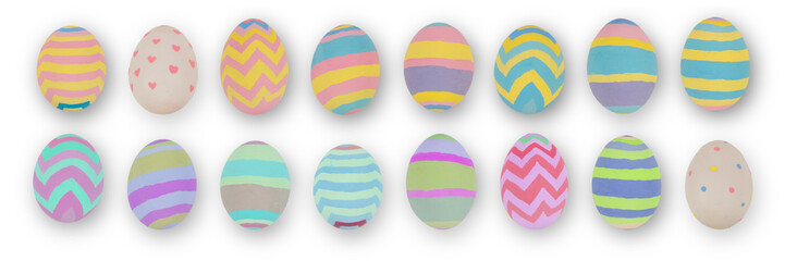 Painted easter eggs isolated on white background with clipping path, concept for Easter