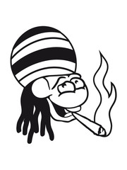 kopf gesicht raggae jamaika mütze rastalocken joint kiffen kiffer bekifft hanf weed drogen rauchen seitlich lachen lustig glücklich sitzend frosch klein süß niedlich quak comic cartoon clipart