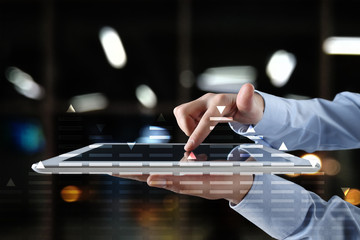 Stock trading, data analysis diagram, chart, graph on virtual screen. Business and technology concept.