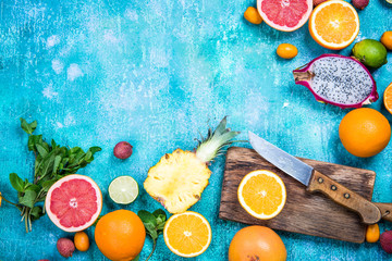 Ingredients for refreshing healthy exotic juice