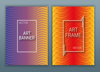 Geometrical covers design poster with a frame. Colorful background with gradients. Purple, red and orange color. Vector template for brochures, invitations, flyers, presentations.