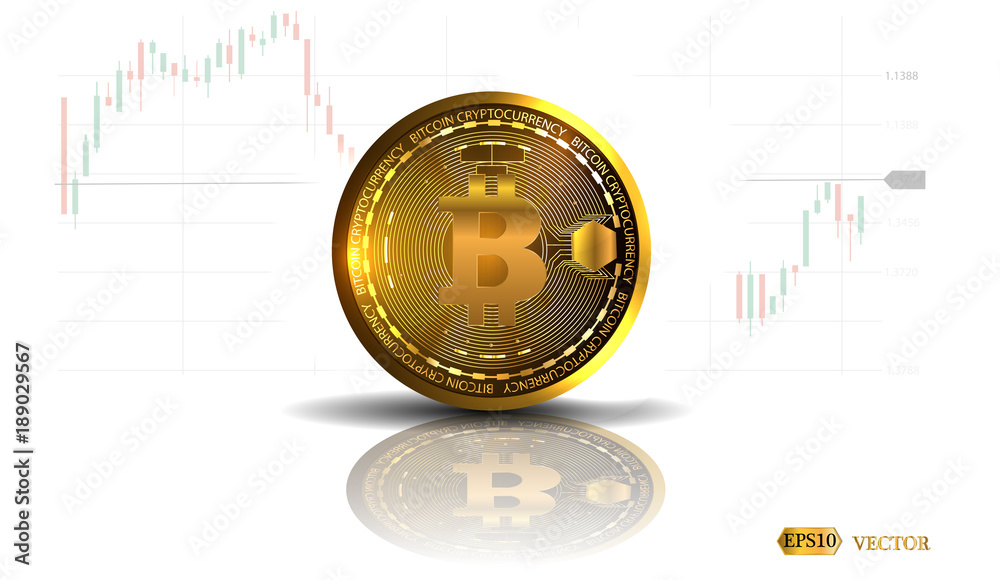 Aufkleber bitcoin. physical bit coin. digital currency. cryptocurrency. golden coin with bitcoin symbol isolat