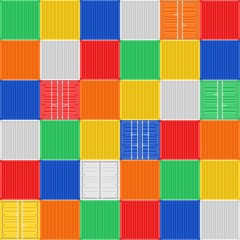 Background from folded different views of colored cargo transport containers for logistics transportation and shipping
