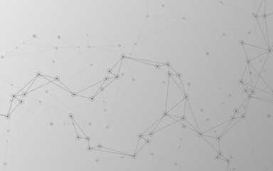 Illustration, global creative social network. Abstract polygonal background with lines and dots.