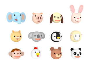 動物イラスト　セット　右向き ,  3Dイラスト