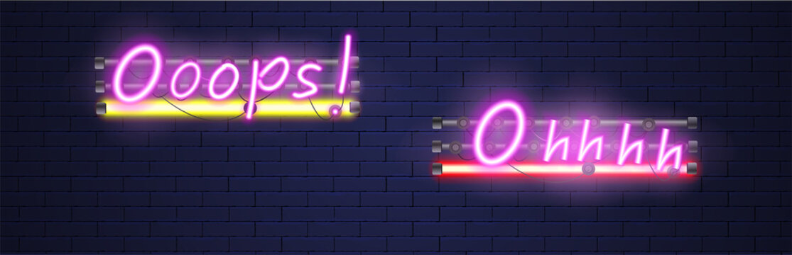 Open Neon Sign ooops, ohhh figures vector art