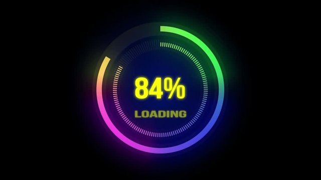 4k,Science Futuristic Loading Circle Ring.Loading Transfer Download Animation with 0 to 100% increasing,color light loading futuristic circle ring orb bar animation on black screen.