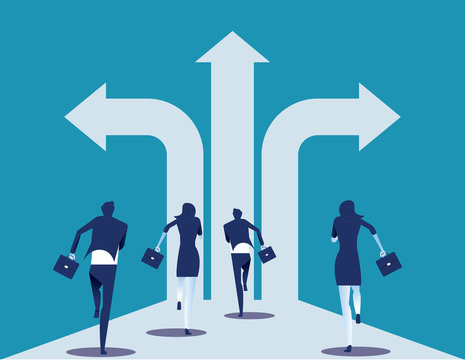 Choice way. Business team with crossroads and decision to success. Concept business decision vector illustration.