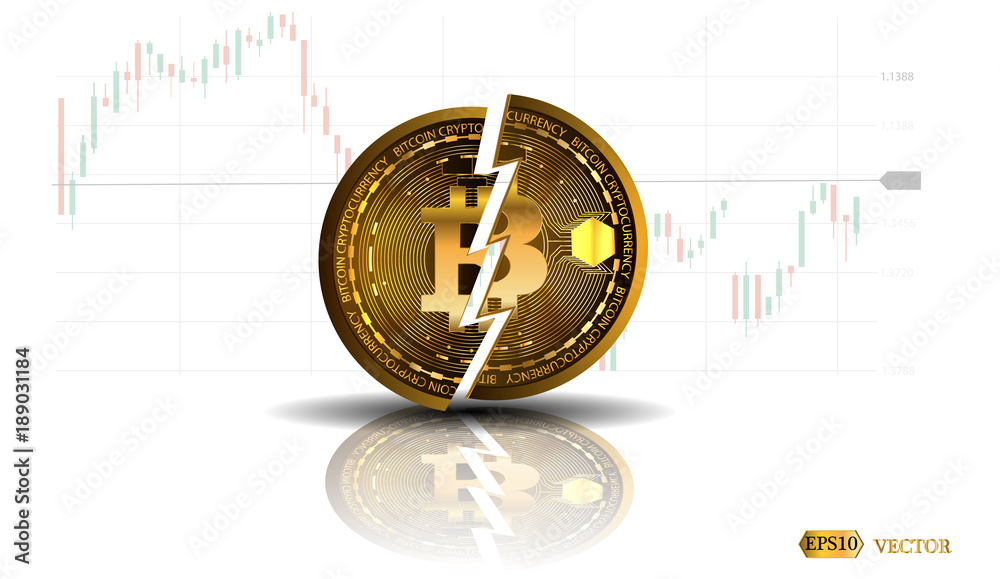 Leinwandbilder digital currency collapse, devalue. symbol of bitcoin crash. sign bit coin fall. business block chai
