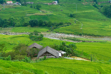 Beautiful landscape of farmhouse among rice terraces