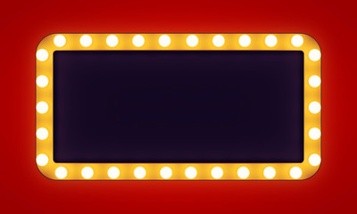 Golden retro banner on blank background. 3D rendering