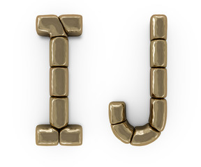 Set of letters, numbers and symbols from gold bars. 3D