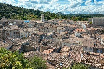 Top view of the rooftops of the village Viviers in the Ardèche region of France