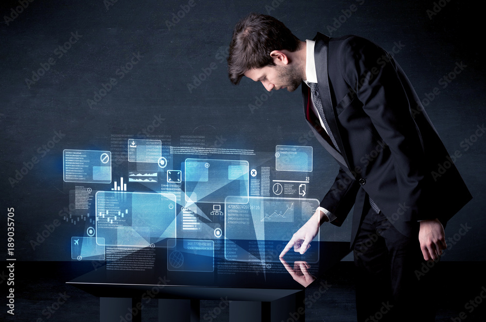 Poster Man pressing technology smart table interface