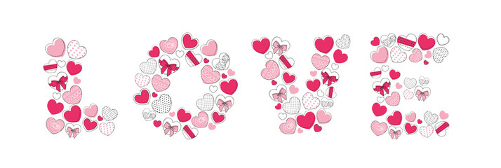 Word love created from many hearts for Valentine's Day