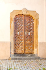 Wooden entrance door of church