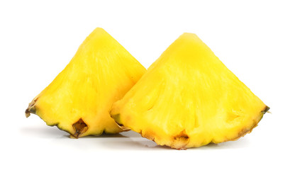two pineapple slices isolated on white background