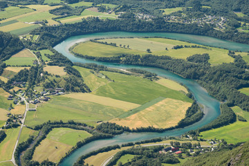 Meandering river seen from Romsdalseggen ridge, Norway