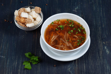 Tasty home made soup with crackers