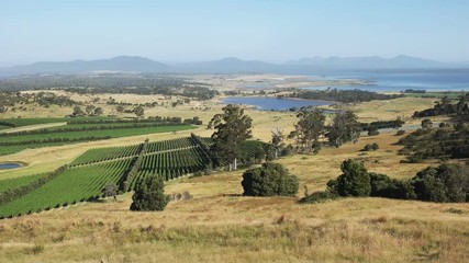 wide view of great oyster bay and freycinet peninsula in tasmania, australia