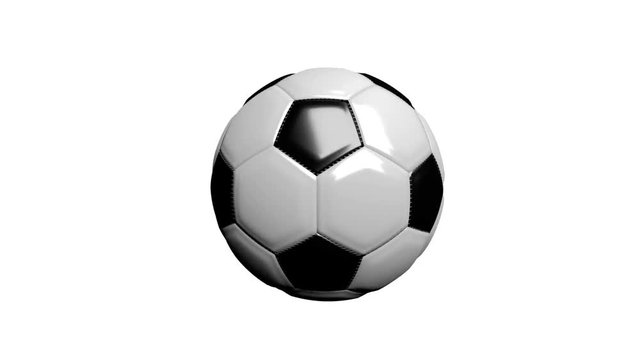 4K 3D Black and white soccer ball loop spinning with alpha matte 