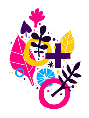 Abstract composition with hand drawn floral elements. Useful for advertising, design, prints and posters.