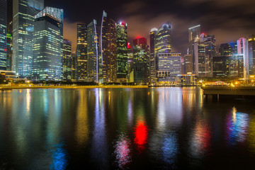 Views of business district Marina Bay at night, Singapore.