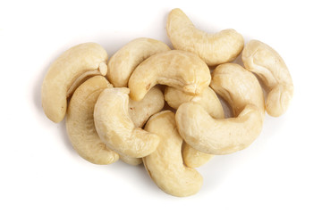 cashew nuts isolated on white background. top view. Flat lay