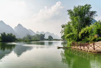 View of the Yulong River and wonderful karst mountains, Yangshuo