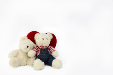 Bear doll with red heart isolate on white backgorund, Valentine concept