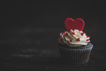Hearts on the cupcake,selective focus and valentines day concept