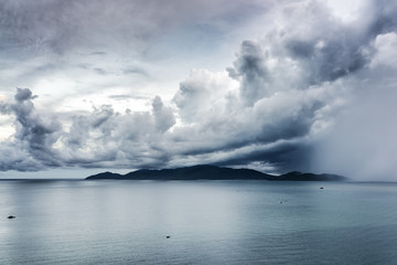 Scenic seascape with dramatic stormy sky